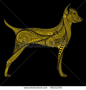 stock-vector-yellow-dog-the-symbol-of-the-new-year-vector-silhouette-of-animal-patterns-on-a-black-561512791